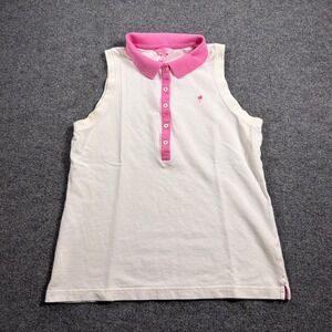 Lilly Pulitzer Polo Golf Shirt Womens XL White Pink Sleeveless Pima Cotton